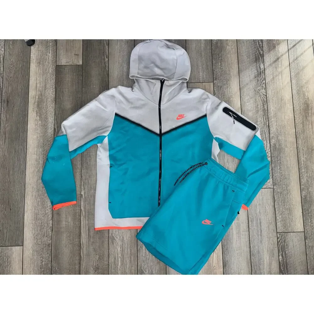 Nike Tech Fleece Shorts Aquamarine/Turf Orange CU4503-356 Size Large